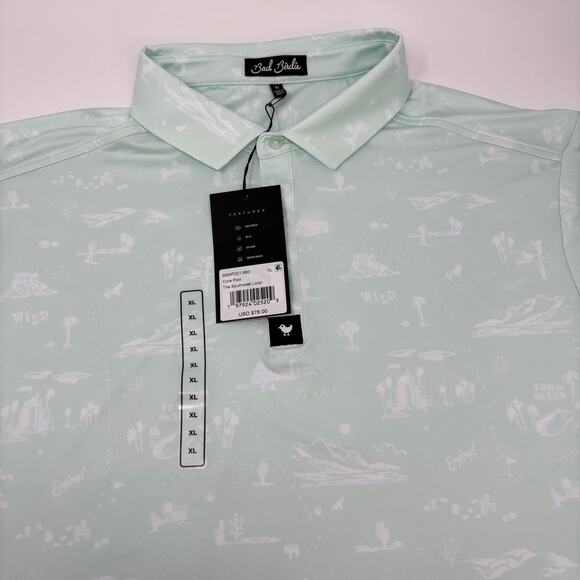 Bad Birdie Mens XL "The Southwest Loop" Mint Green Short Sleeve Polo Shirt NWT - Picture 1 of 7